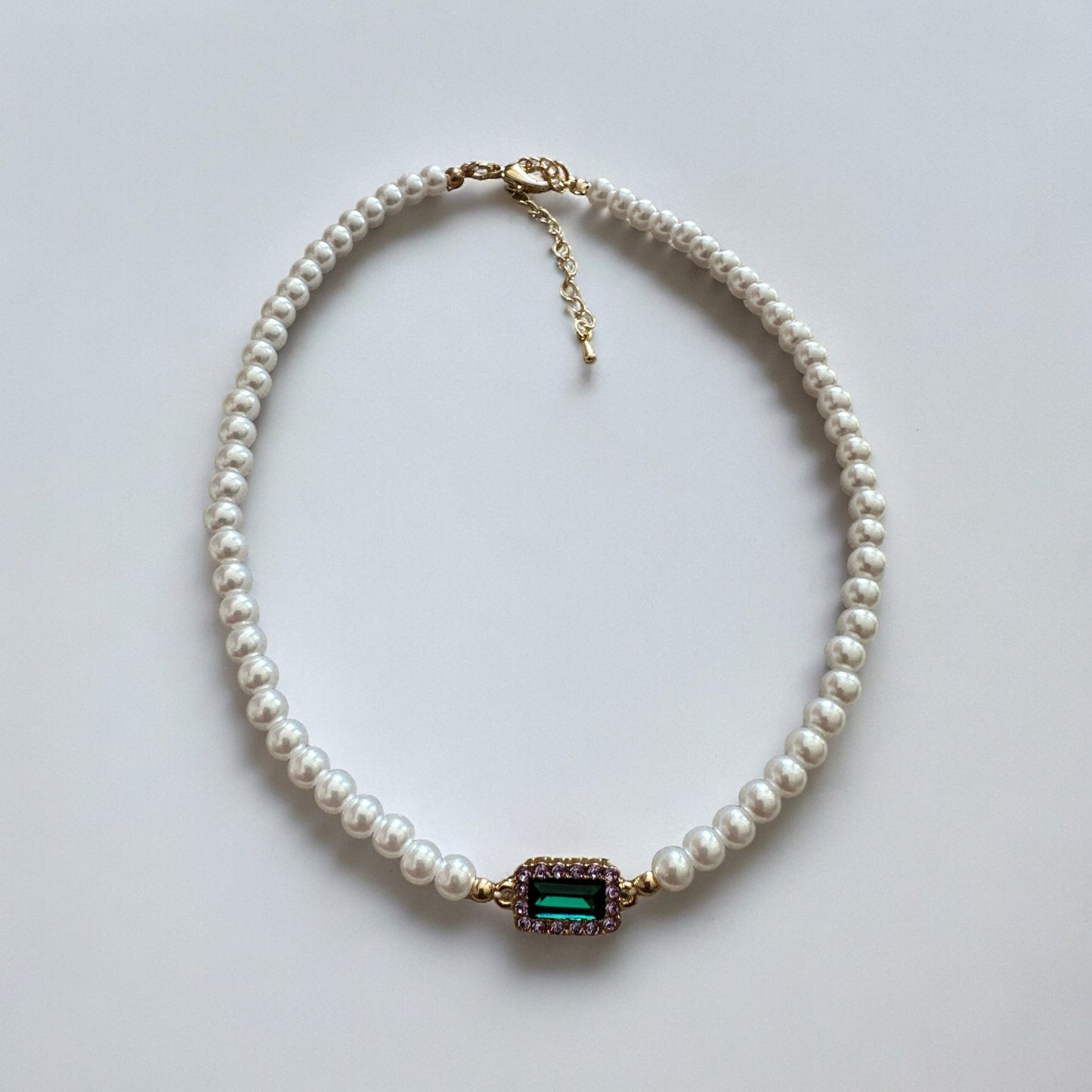 Elegant Faux Pearl Green Rhinestone Choker Necklace - Fatisha Boutique