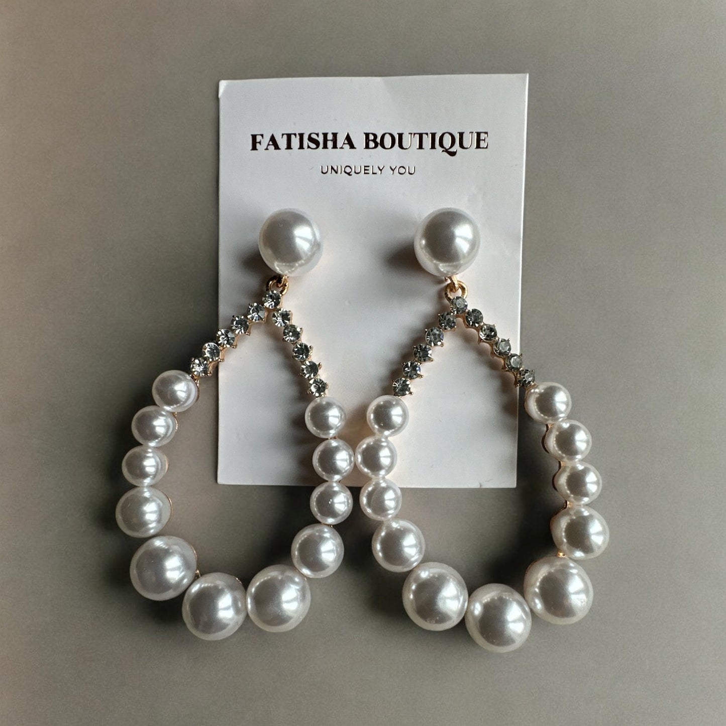 Elegant Faux Pearls Rhinestone Teardrop Dangle Earrings - Fatisha Boutique