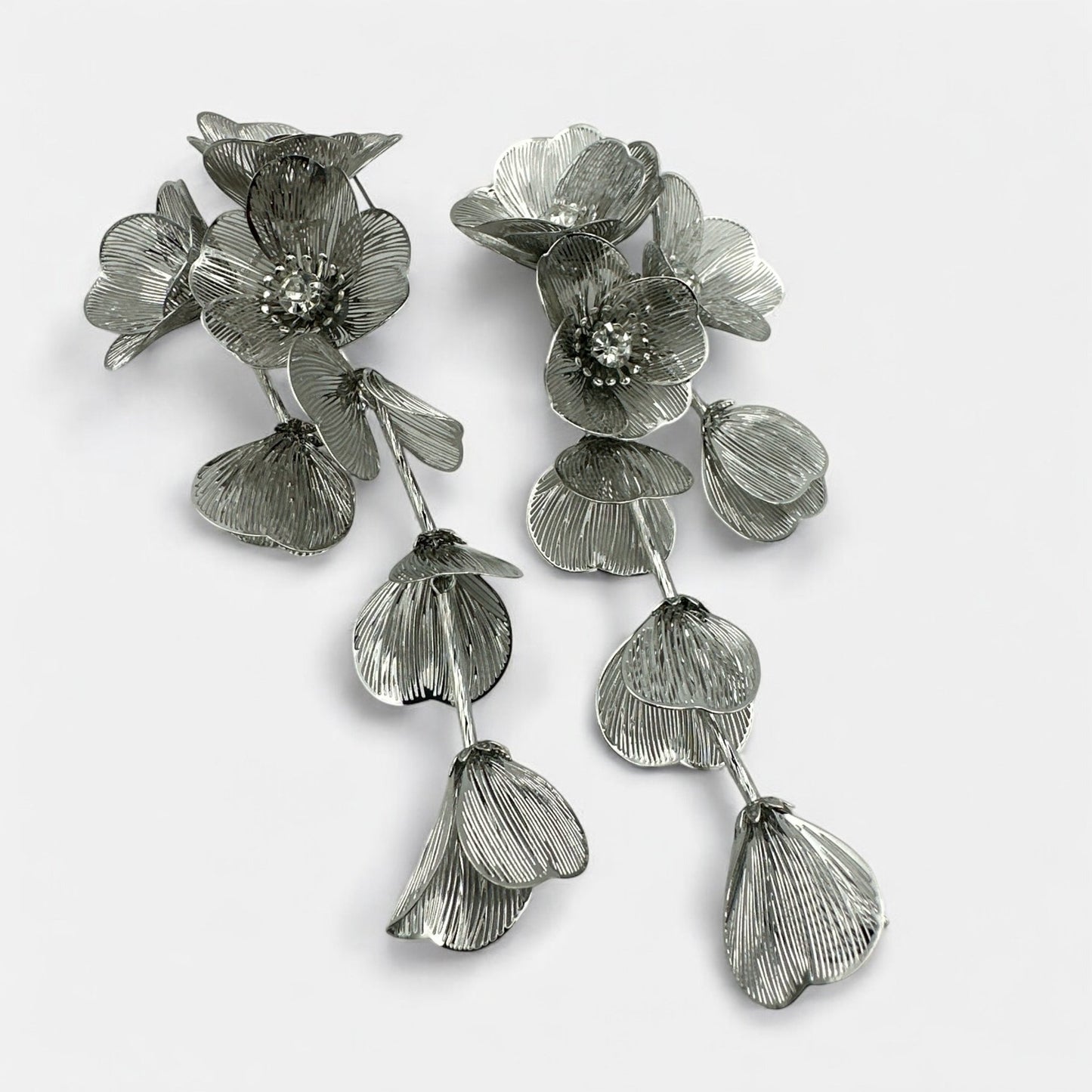 Elegant Floral Rhinestone Dangle Earrings – Gold or Silver Alloy - Fatisha Boutique