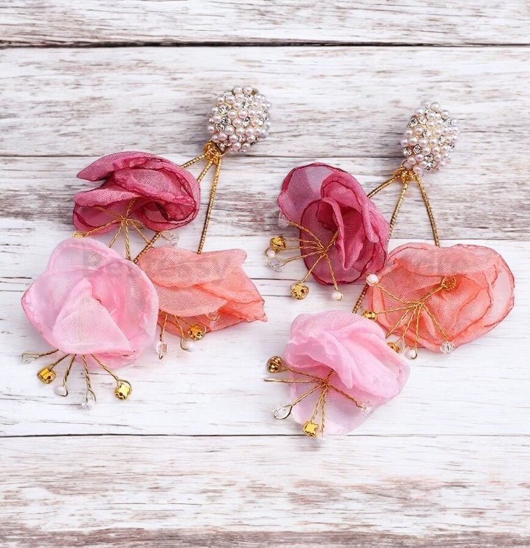 Elegant Floral Statement Earrings with Pearl Stud – Lightweight Petal Drop Earrings - Fatisha Boutique