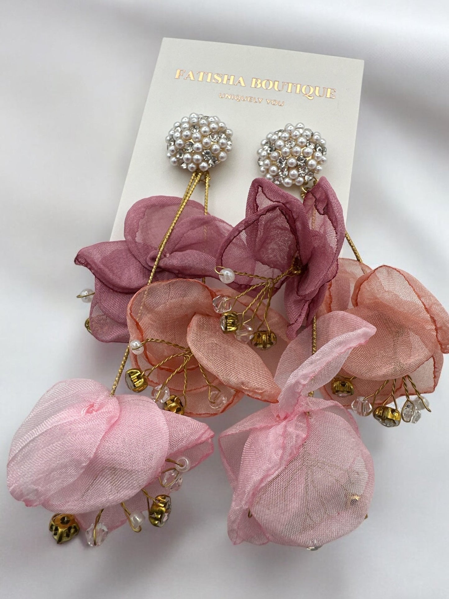 Elegant Floral Statement Earrings with Pearl Stud – Lightweight Petal Drop Earrings - Fatisha Boutique