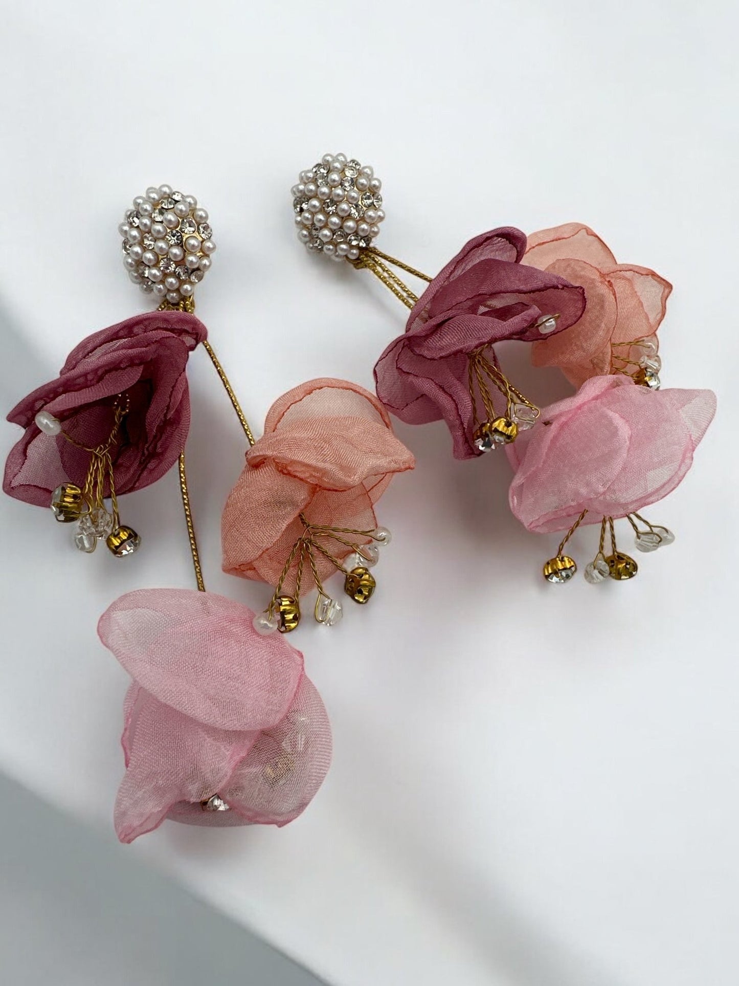 Elegant Floral Statement Earrings with Pearl Stud – Lightweight Petal Drop Earrings - Fatisha Boutique