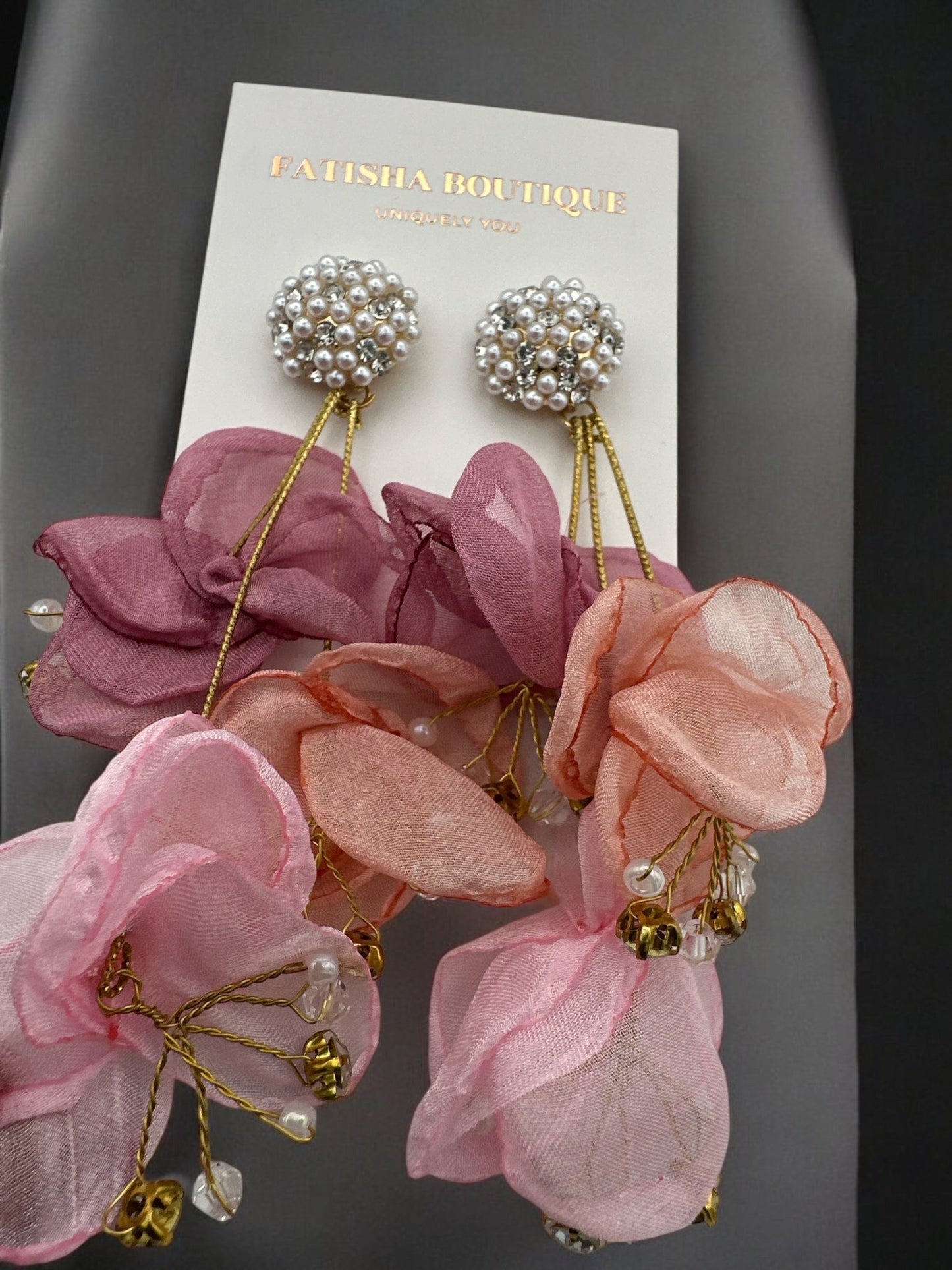 Elegant Floral Statement Earrings with Pearl Stud – Lightweight Petal Drop Earrings - Fatisha Boutique