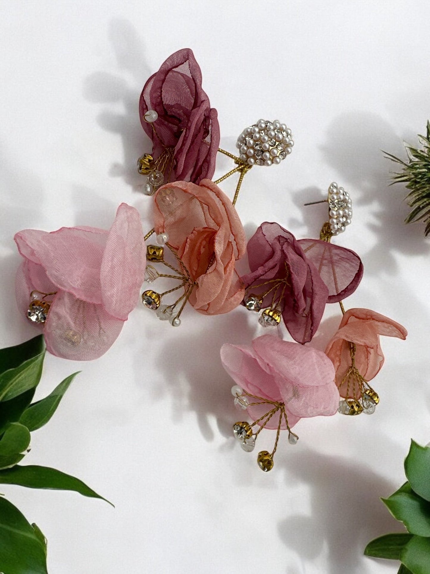 Elegant Floral Statement Earrings with Pearl Stud – Lightweight Petal Drop Earrings - Fatisha Boutique
