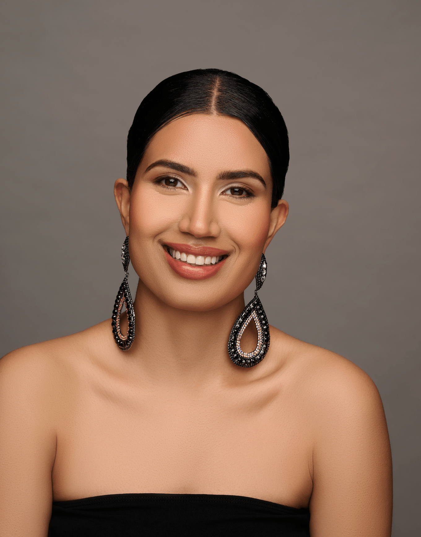 Elegant Glamorous Black Crystal Teardrop Dangle Statement Earrings with Iridescent Accents - Fatisha Boutique