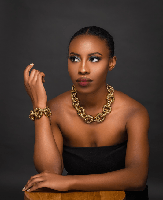 Elegant Gold Plated Interlocking Metal Choker And Bracelet Jewellery Set - Fatisha Boutique