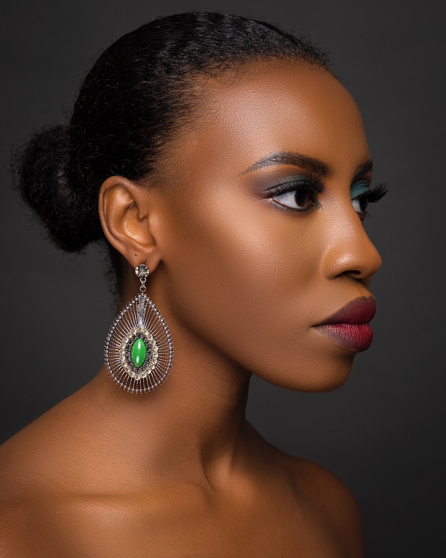Elegant Green Resin Diamante Rhinestone Teardrop Dangle Statement Earrings - Fatisha Boutique