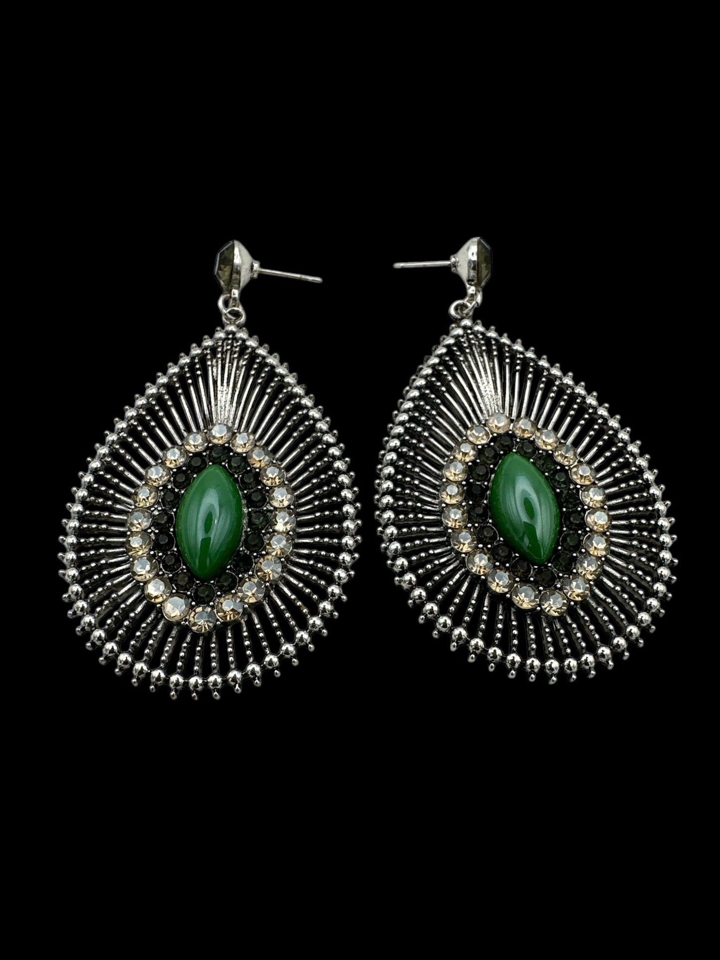 Elegant Green Resin Diamante Rhinestone Teardrop Dangle Statement Earrings - Fatisha Boutique