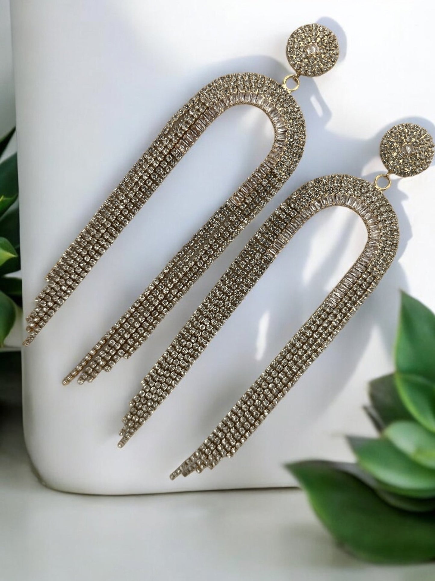 Elegant Long Crystal Fringe Statement Dangle Earrings - Fatisha Boutique