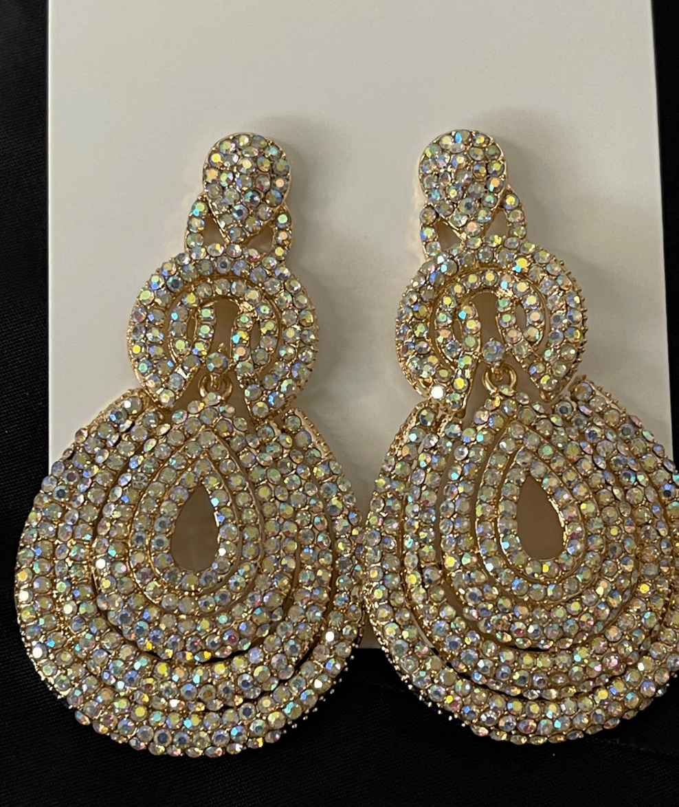 Elegant Long Glamorous Statement Diamante Rhinestone Dangle Earrings - Fatisha Boutique