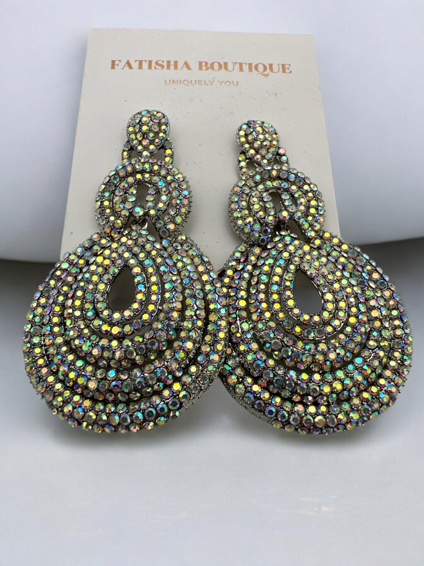 Elegant Long Glamorous Statement Diamante Rhinestone Dangle Earrings - Fatisha Boutique