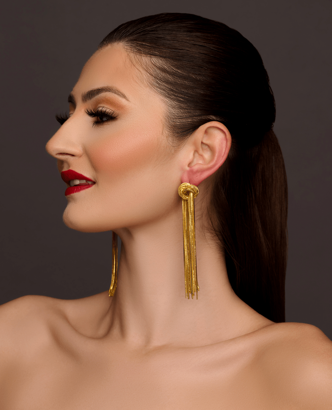 Elegant Long Gold - Plated Stainless Steel Knot Tassel Statement Dangle Earrings - Fatisha Boutique