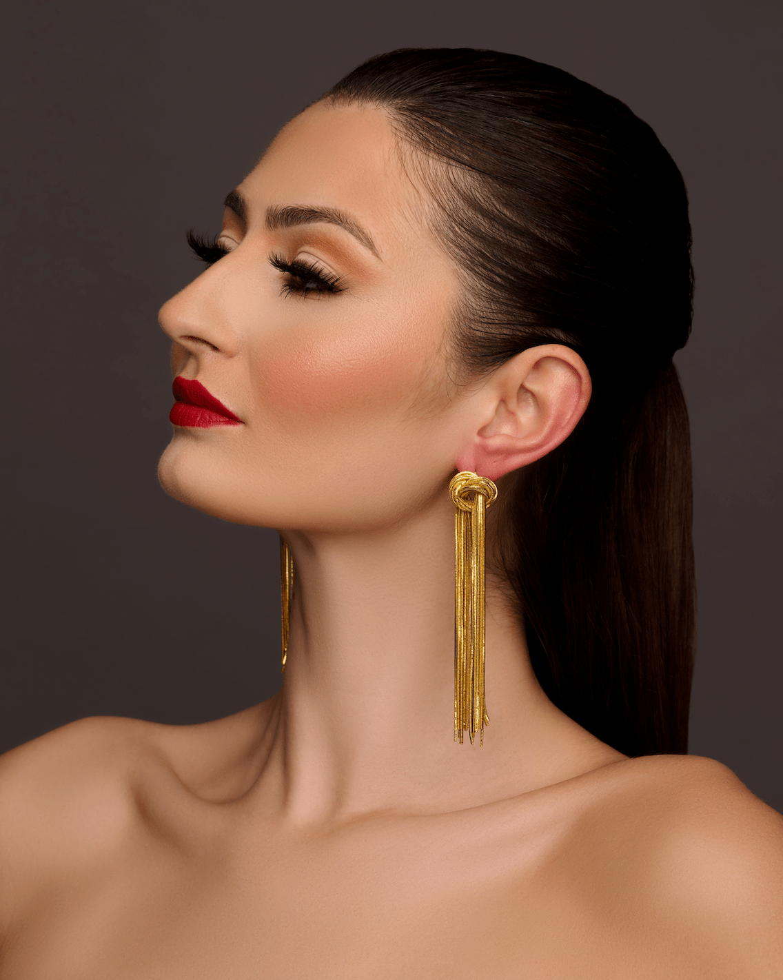 Elegant Long Gold - Plated Stainless Steel Knot Tassel Statement Dangle Earrings - Fatisha Boutique