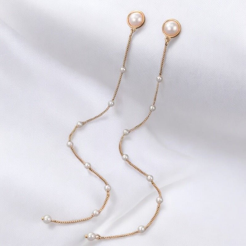Elegant Long Pearl Drop Earrings – Sophisticated Linear Dangle Earrings for Women - Fatisha Boutique