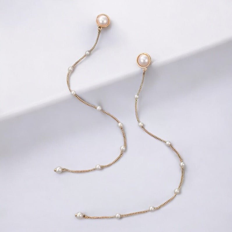 Elegant Long Pearl Drop Earrings – Sophisticated Linear Dangle Earrings for Women - Fatisha Boutique
