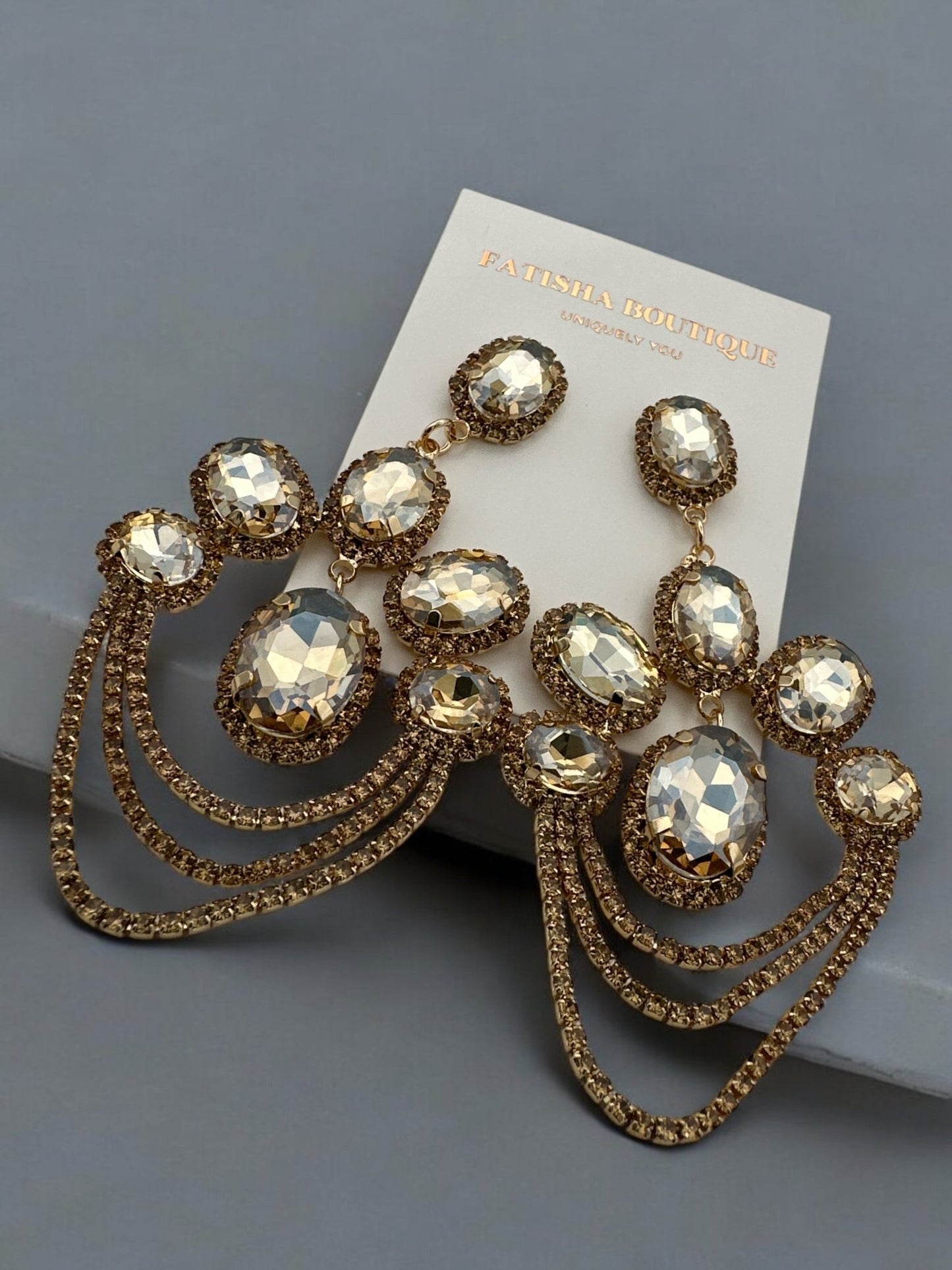 Elegant Luxurious Diamante Rhinestone Sparkle Tassels Statement Earrings - Fatisha Boutique