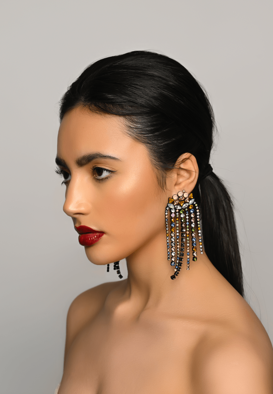 Elegant Multicoloured Crystal Fringe Earrings – Statement Drop Earrings for Women - Fatisha Boutique
