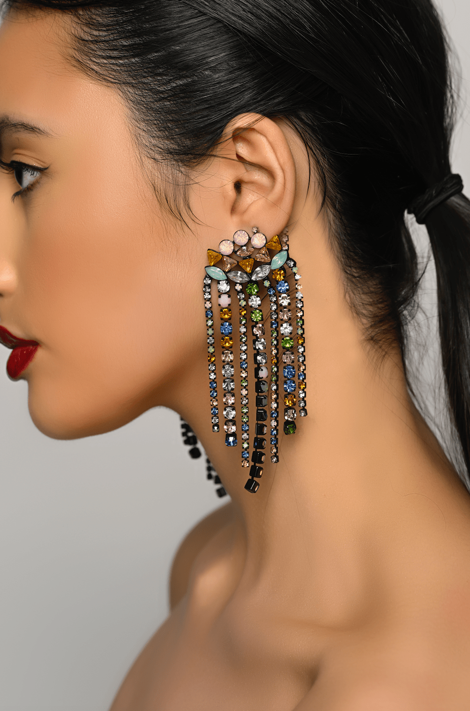 Elegant Multicoloured Crystal Fringe Earrings – Statement Drop Earrings for Women - Fatisha Boutique