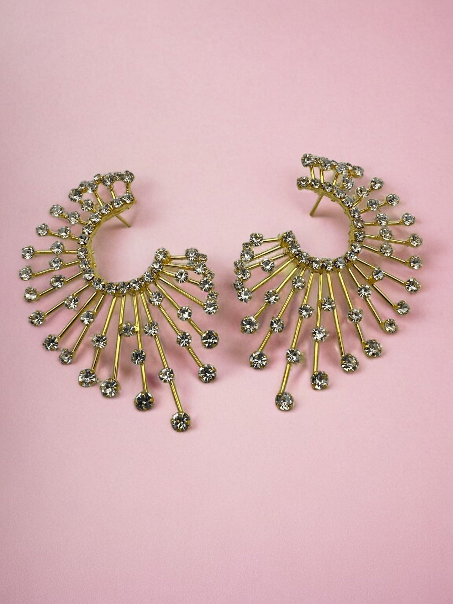 Elegant Oversized Spiked Rhinestone Designed Stud Statement Earrings - Fatisha Boutique