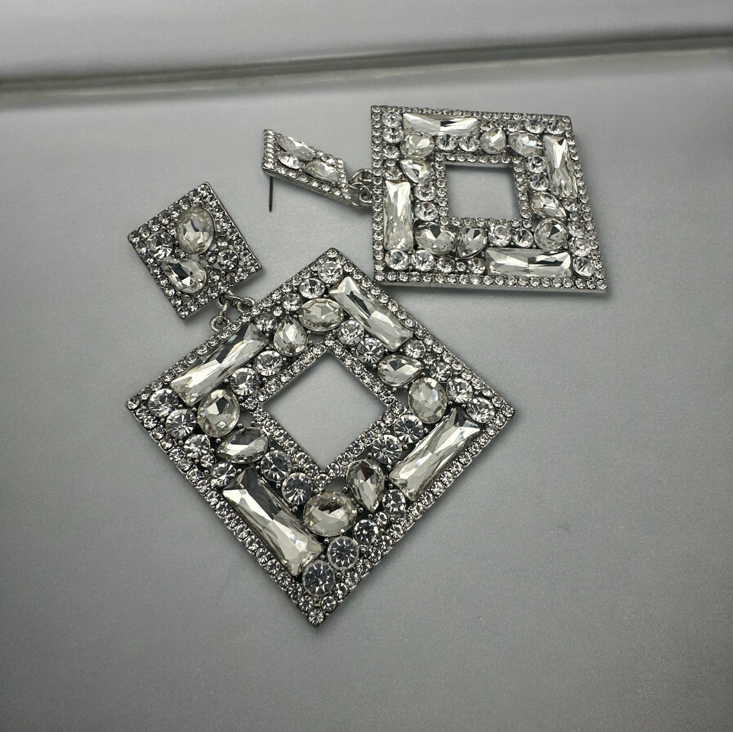Elegant Oversized Square Rhinestone Statement Dangle Earrings - Fatisha Boutique
