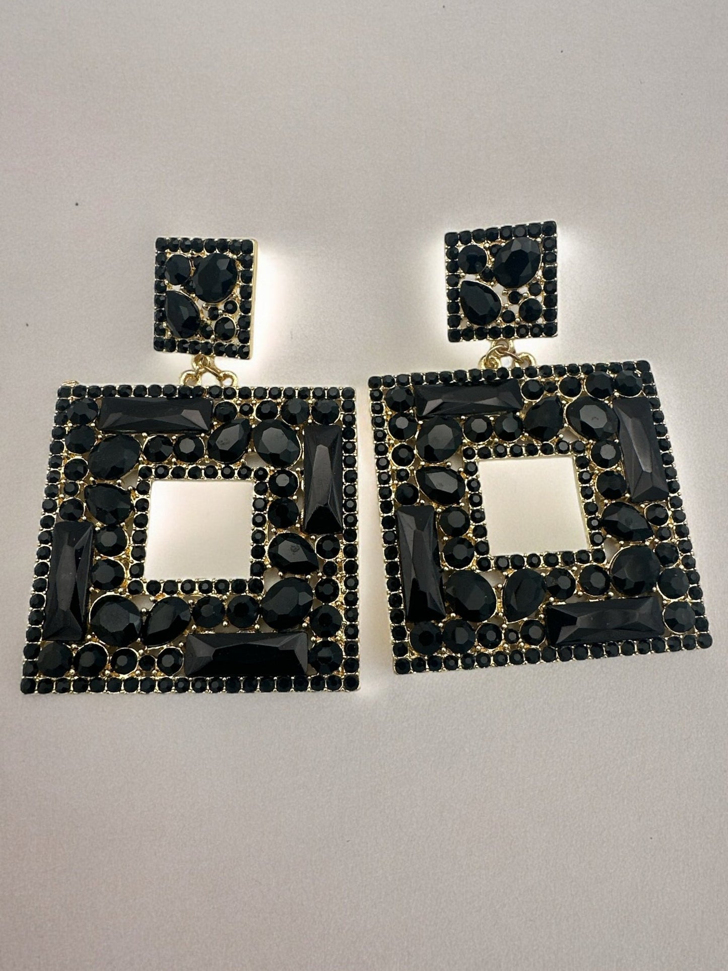 Elegant Oversized Square Rhinestone Statement Dangle Earrings - Fatisha Boutique