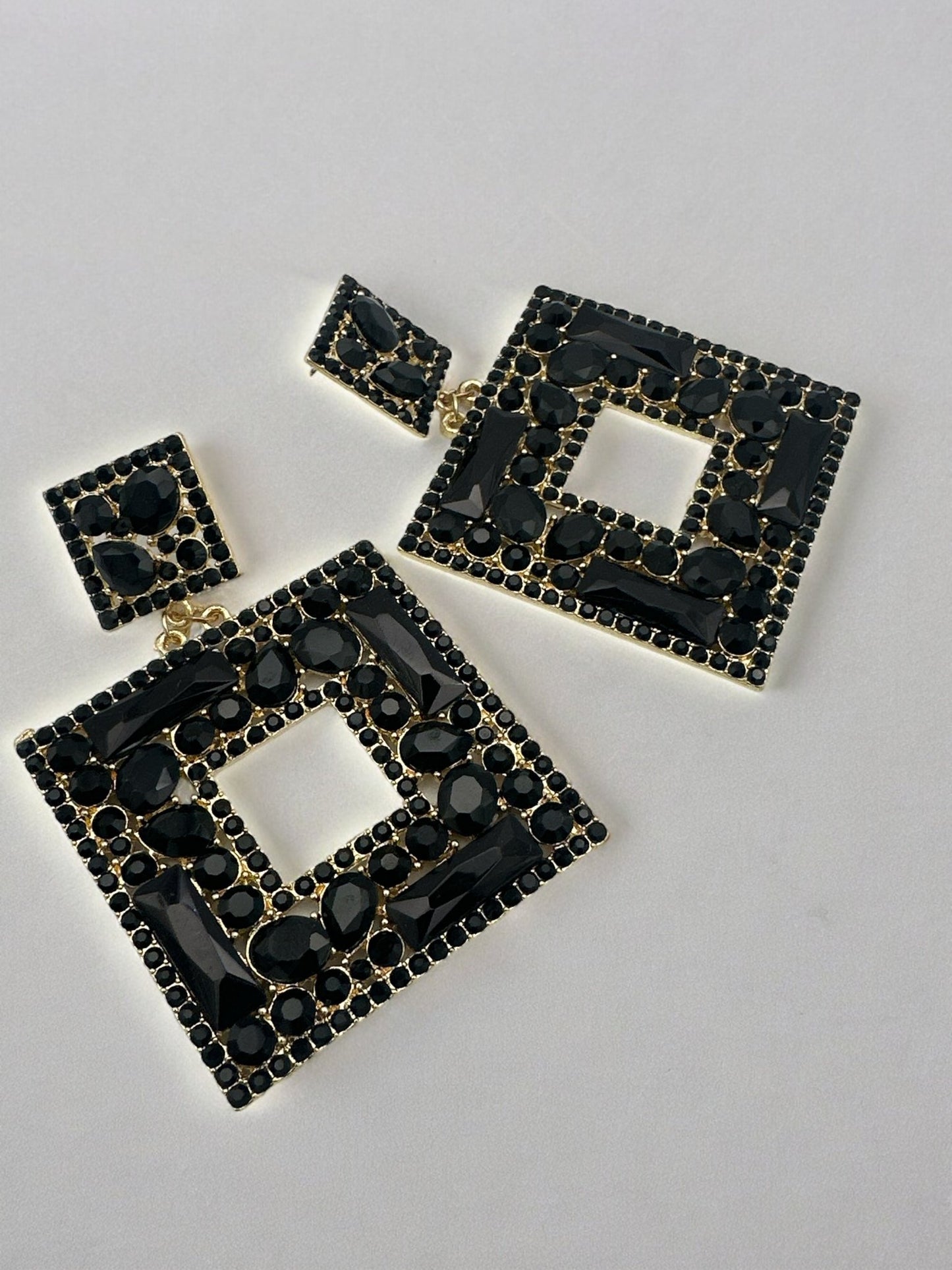 Elegant Oversized Square Rhinestone Statement Dangle Earrings - Fatisha Boutique