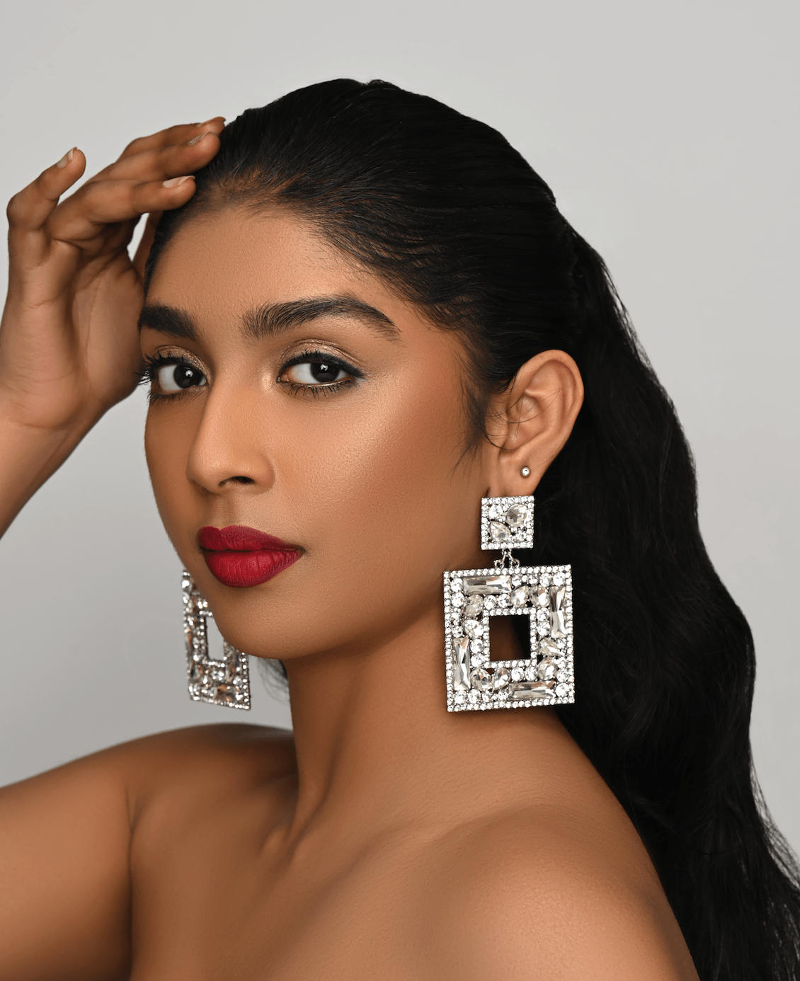 Elegant Oversized Square Rhinestone Statement Dangle Earrings - Fatisha Boutique