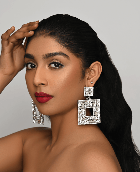 Elegant Oversized Square Rhinestone Statement Dangle Earrings - Fatisha Boutique