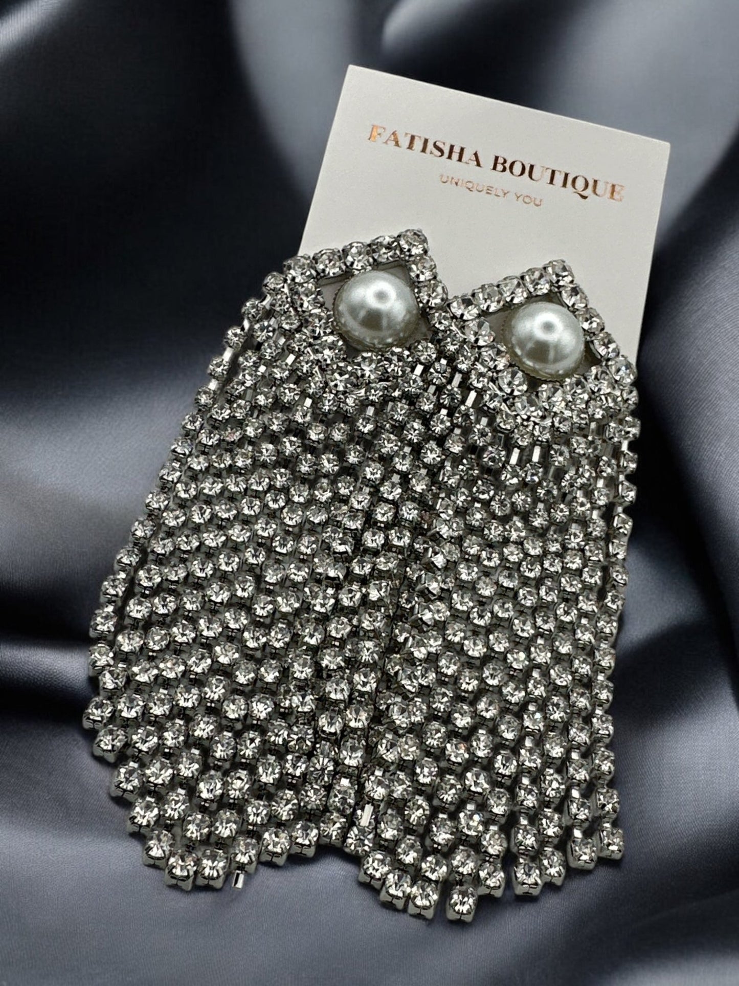 Elegant Pearl and Rhinestone Drape Statement Earrings - Fatisha Boutique