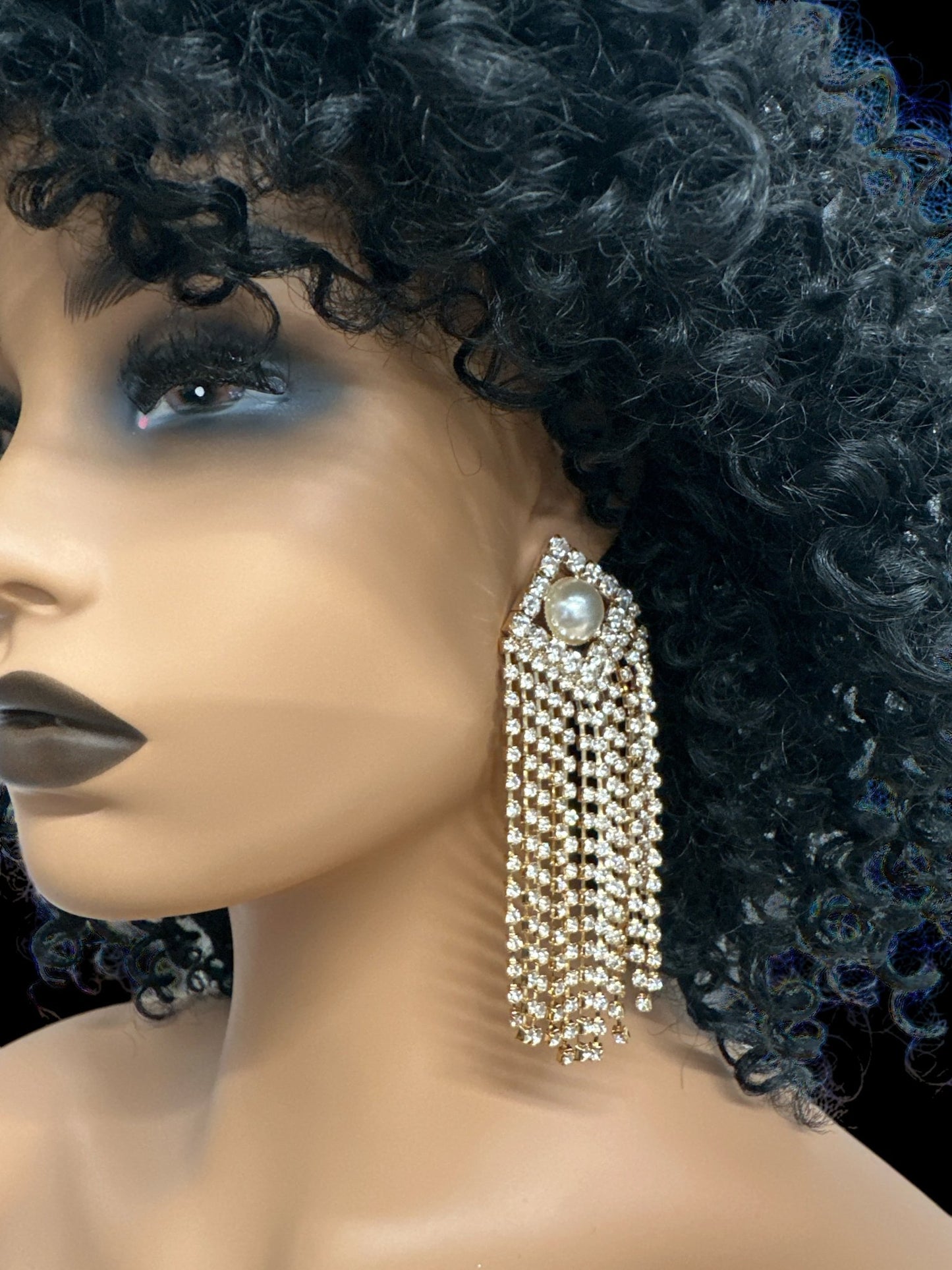 Elegant Pearl and Rhinestone Drape Statement Earrings - Fatisha Boutique