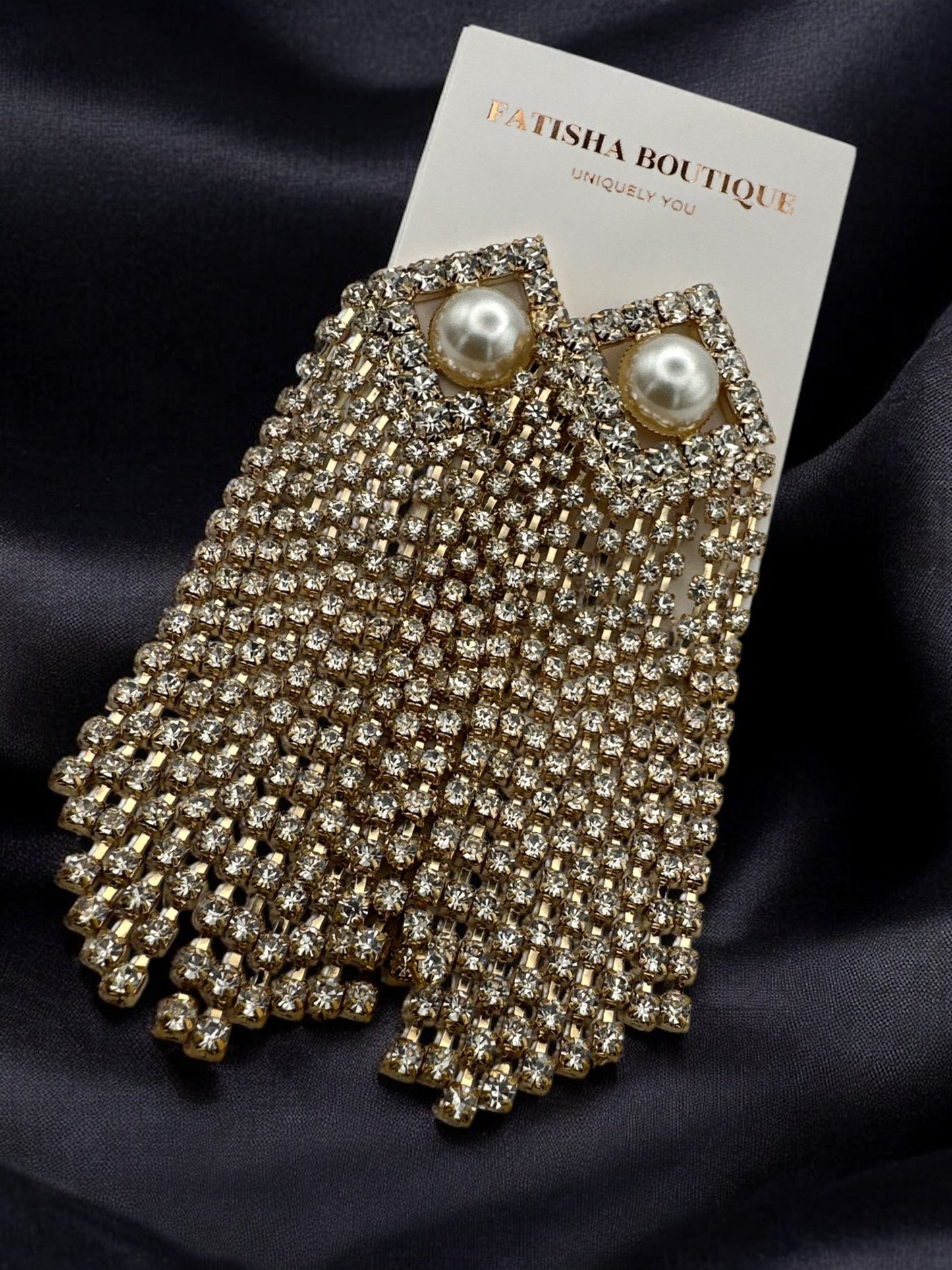 Elegant Pearl and Rhinestone Drape Statement Earrings - Fatisha Boutique