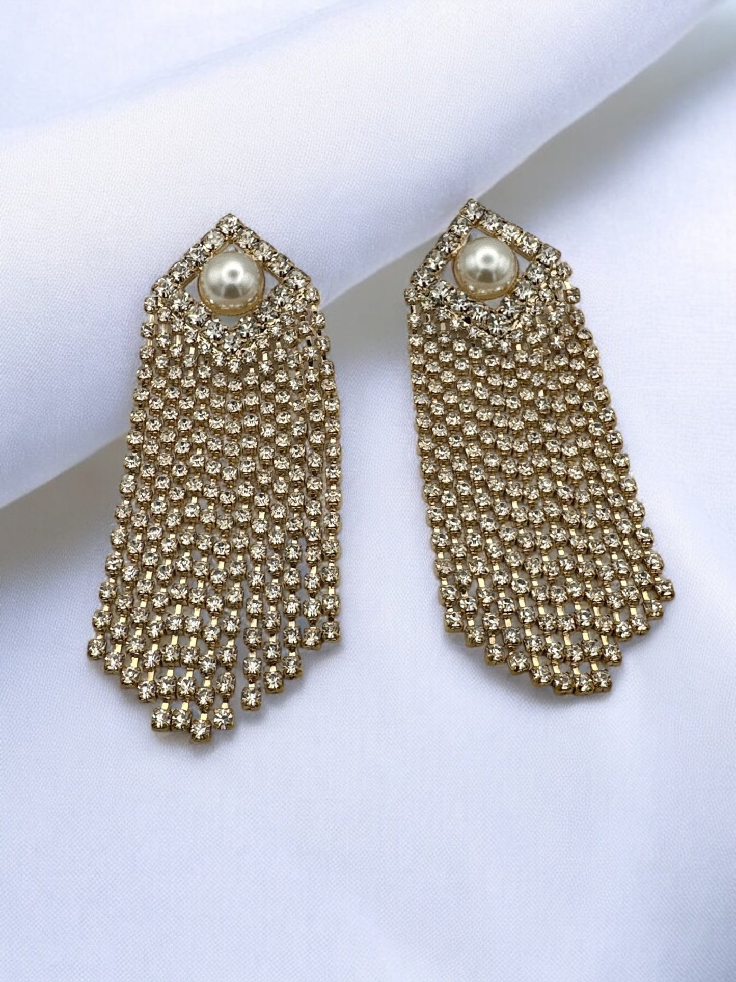 Elegant Pearl and Rhinestone Drape Statement Earrings - Fatisha Boutique
