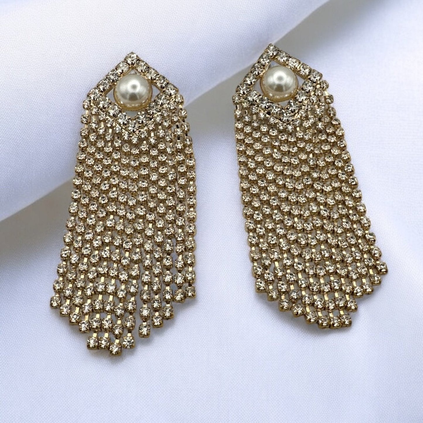 Elegant Pearl and Rhinestone Drape Statement Earrings - Fatisha Boutique