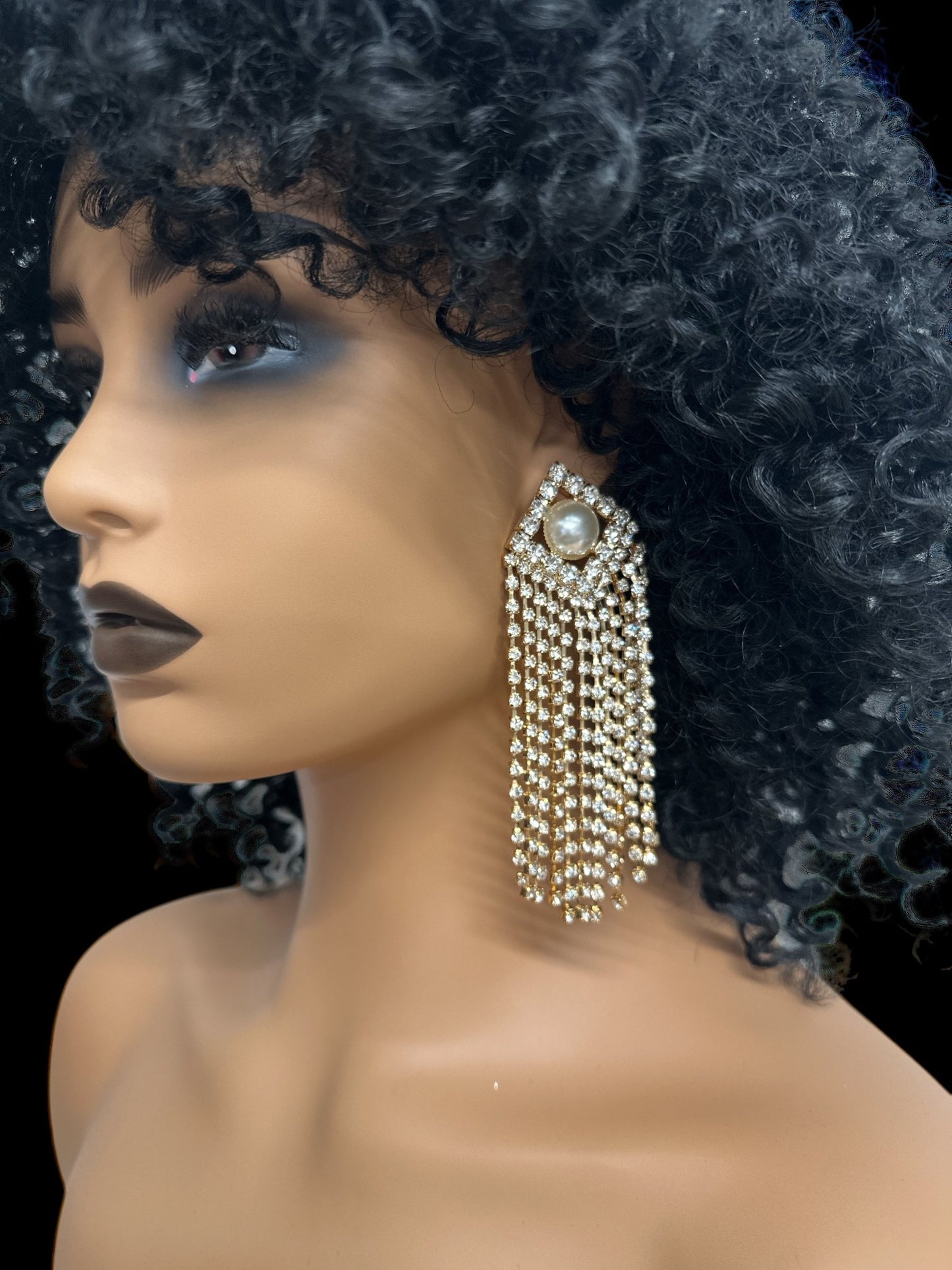 Elegant Pearl and Rhinestone Drape Statement Earrings - Fatisha Boutique
