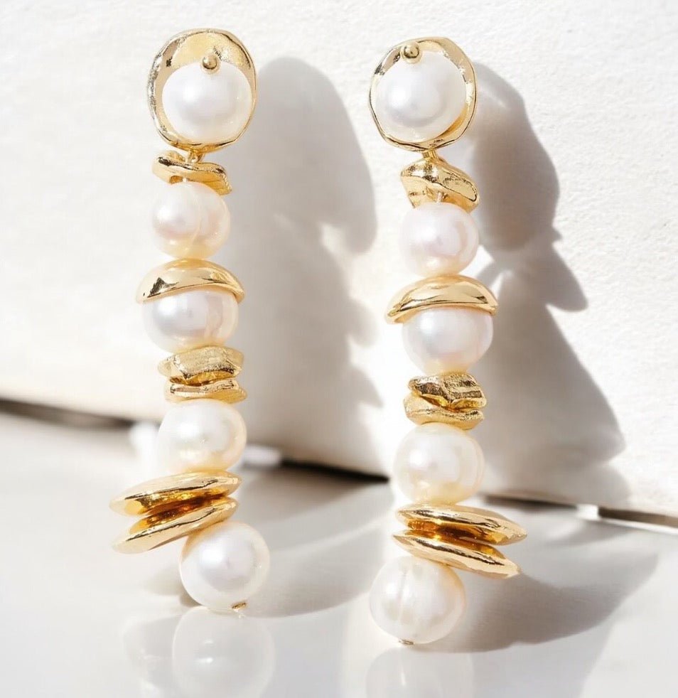 Elegant Pearl Drop Earrings – Classic Gold and Pearl Dangle Earrings for Special Occasions - Fatisha Boutique