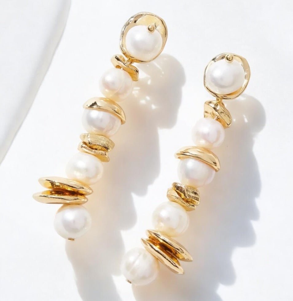 Elegant Pearl Drop Earrings – Classic Gold and Pearl Dangle Earrings for Special Occasions - Fatisha Boutique