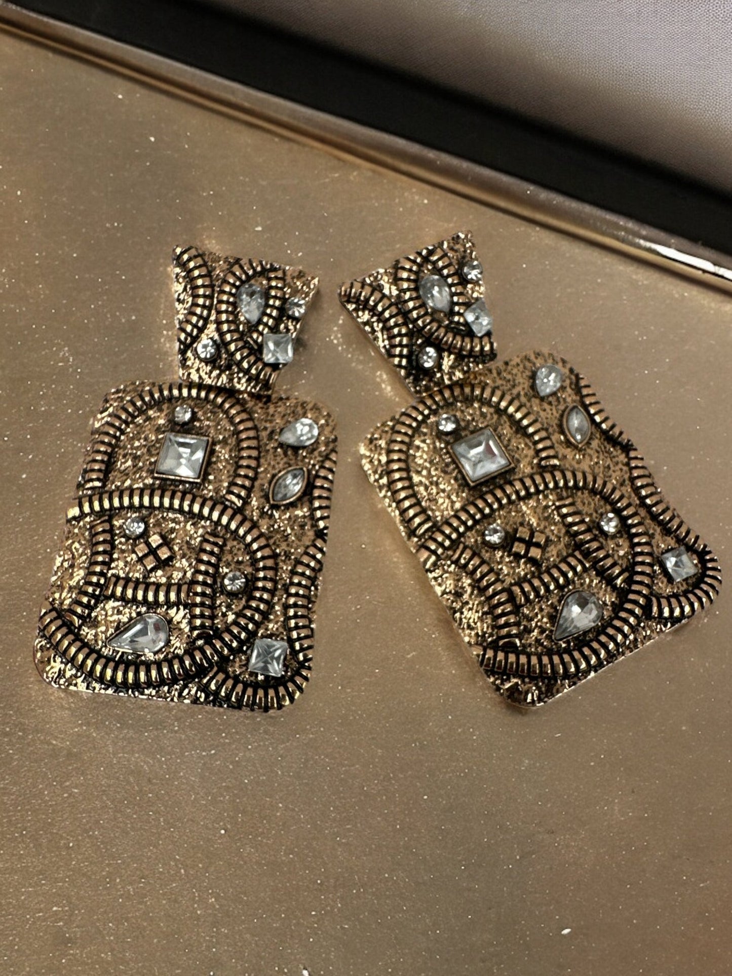 Elegant Rectangle Ethnic Boho Rhinestone Statement Dangle Earrings - Fatisha Boutique