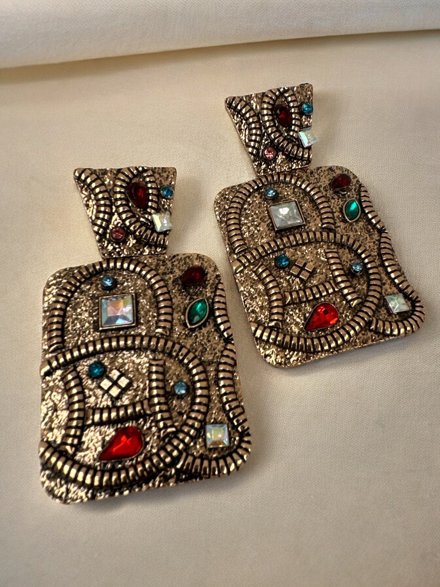 Elegant Rectangle Ethnic Boho Rhinestone Statement Dangle Earrings - Fatisha Boutique