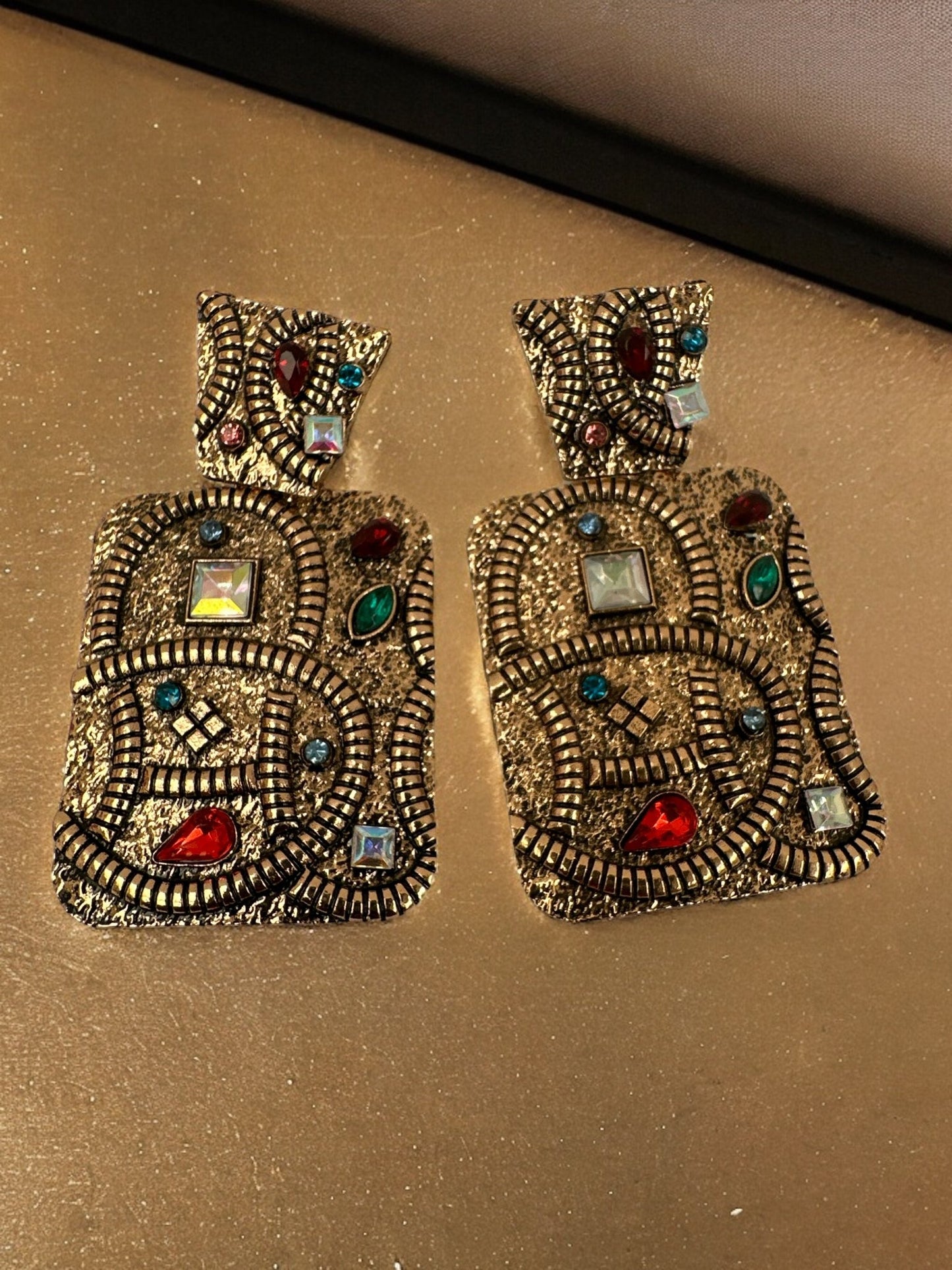 Elegant Rectangle Ethnic Boho Rhinestone Statement Dangle Earrings - Fatisha Boutique