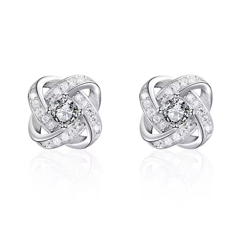 Elegant Rhinestone Knot Stud Earrings – Silver - Plated with Crystal or Amethyst Stone - Fatisha Boutique