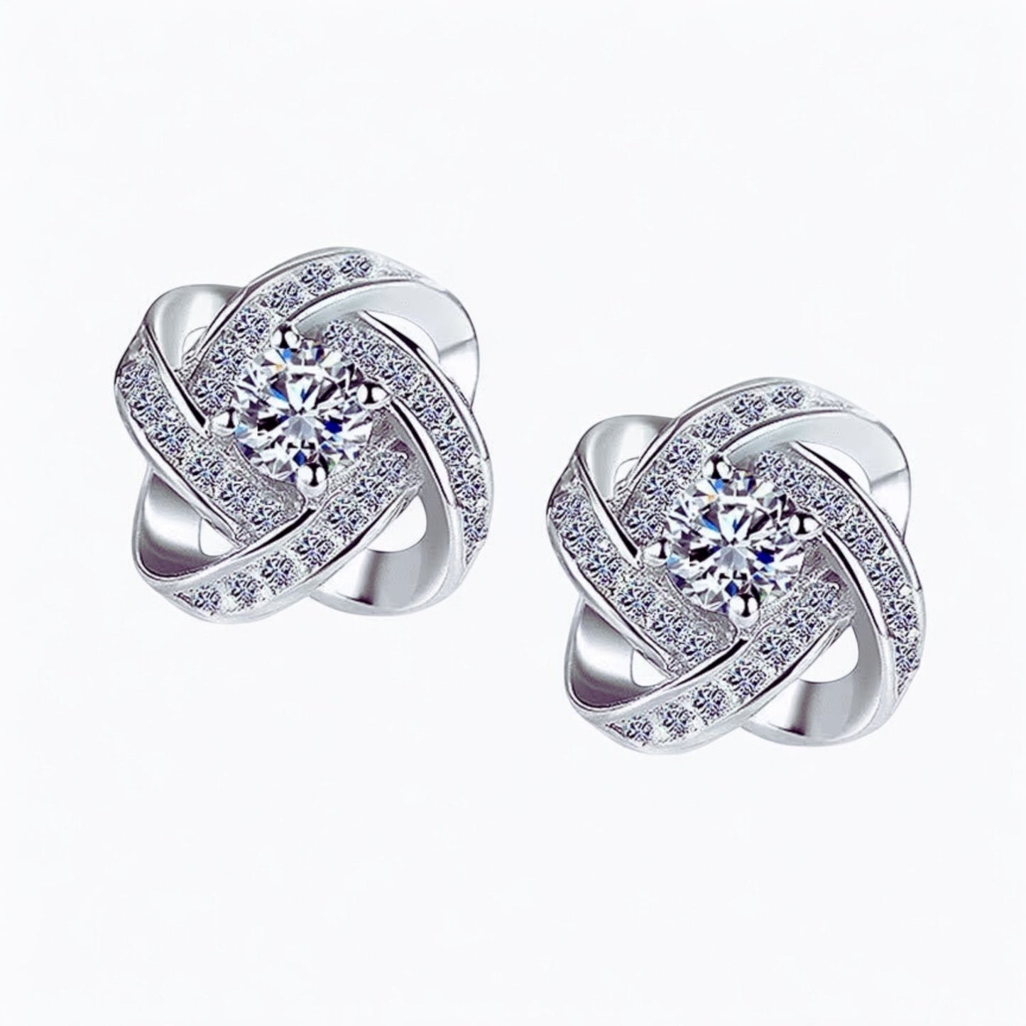 Elegant Rhinestone Knot Stud Earrings – Silver - Plated with Crystal or Amethyst Stone - Fatisha Boutique