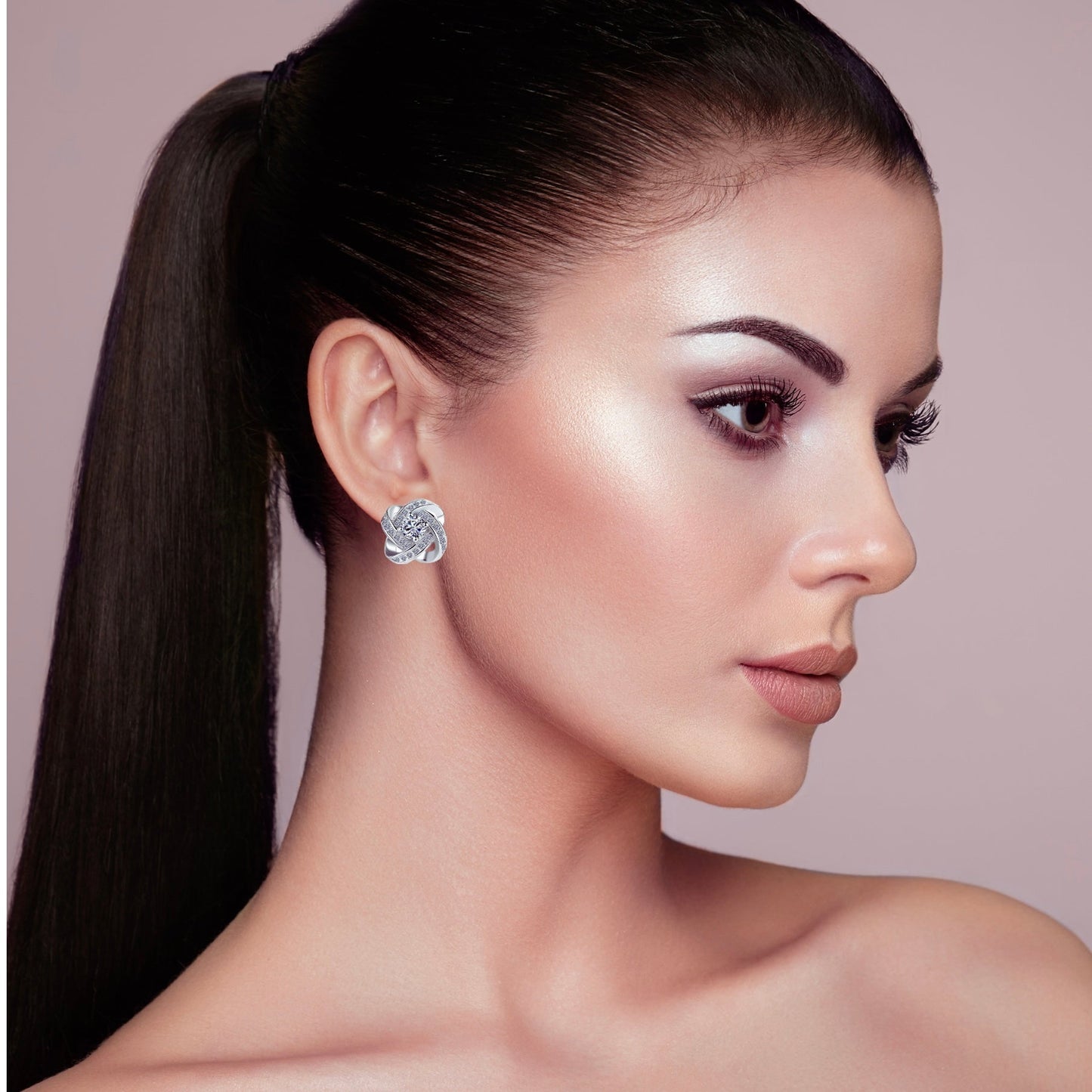 Elegant Rhinestone Knot Stud Earrings – Silver - Plated with Crystal or Amethyst Stone - Fatisha Boutique