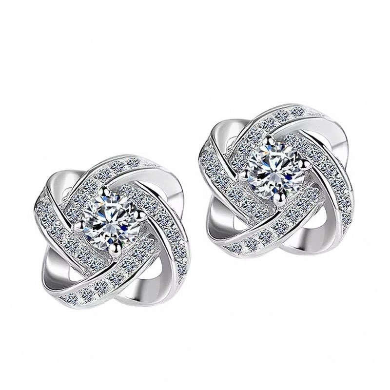 Elegant Rhinestone Knot Stud Earrings – Silver - Plated with Crystal or Amethyst Stone - Fatisha Boutique Fatisha Boutique