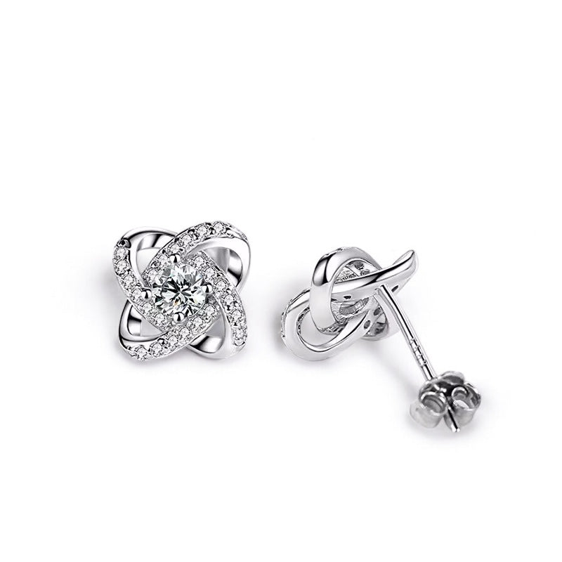 Elegant Rhinestone Knot Stud Earrings – Silver - Plated with Crystal or Amethyst Stone - Fatisha Boutique