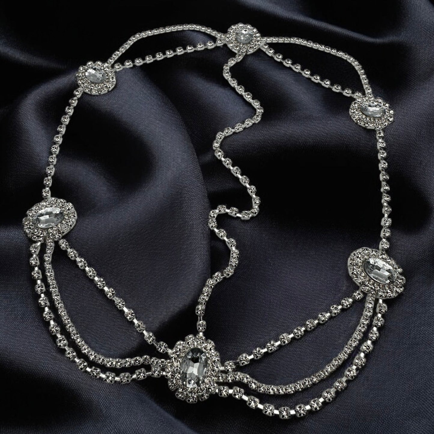 Elegant Rhinestone Multi - layered Tassels Bridal Headpiece - Fatisha Boutique