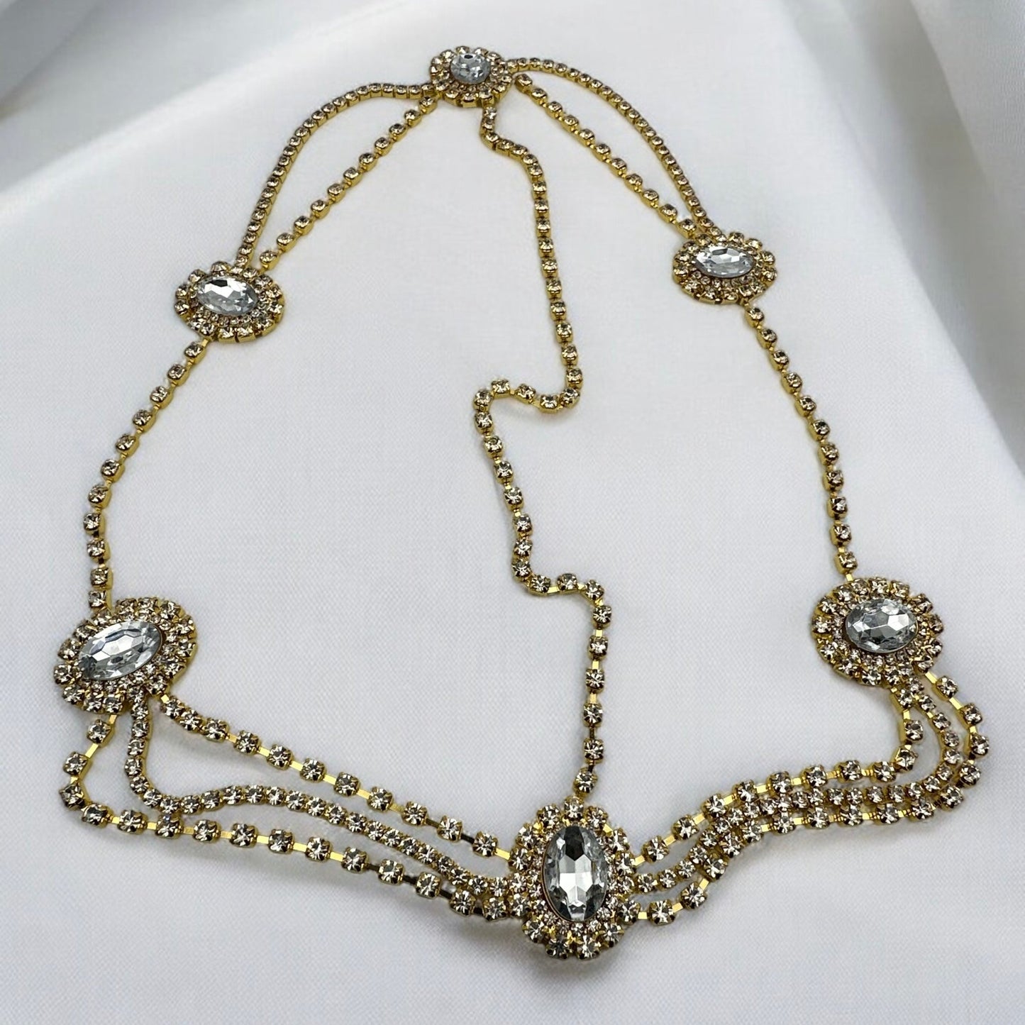Elegant Rhinestone Multi - layered Tassels Bridal Headpiece - Fatisha Boutique