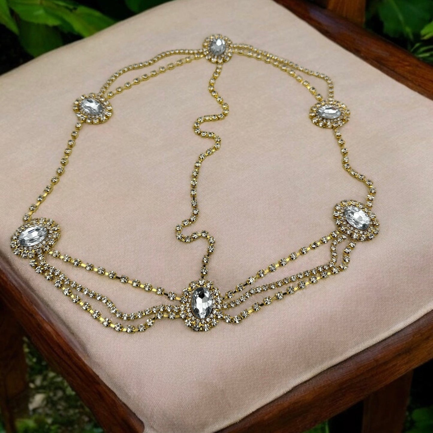 Elegant Rhinestone Multi - layered Tassels Bridal Headpiece - Fatisha Boutique
