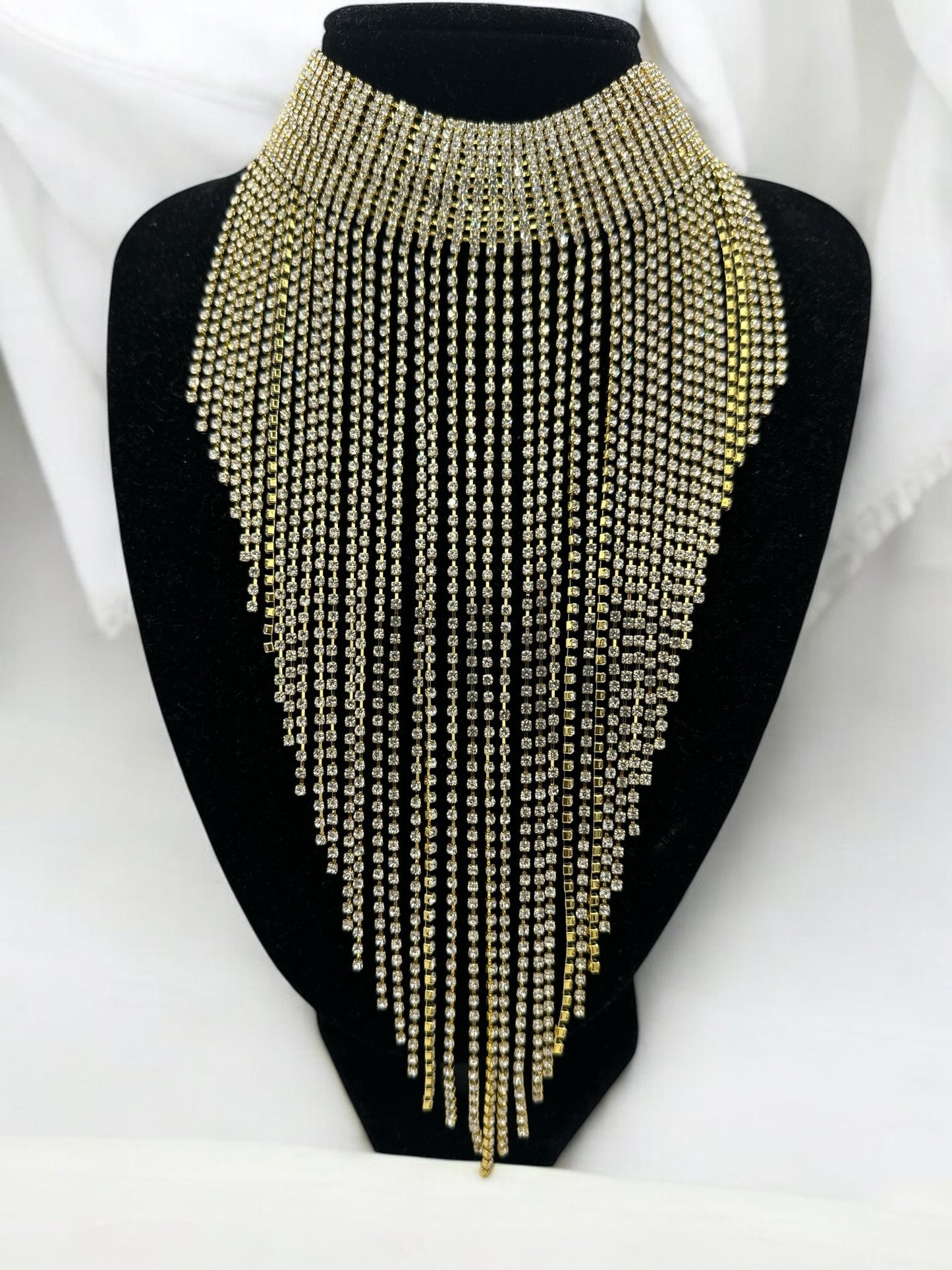 Elegant Rhinestones Sparkling Crystal Long Tassels Choker Necklace - Fatisha Boutique