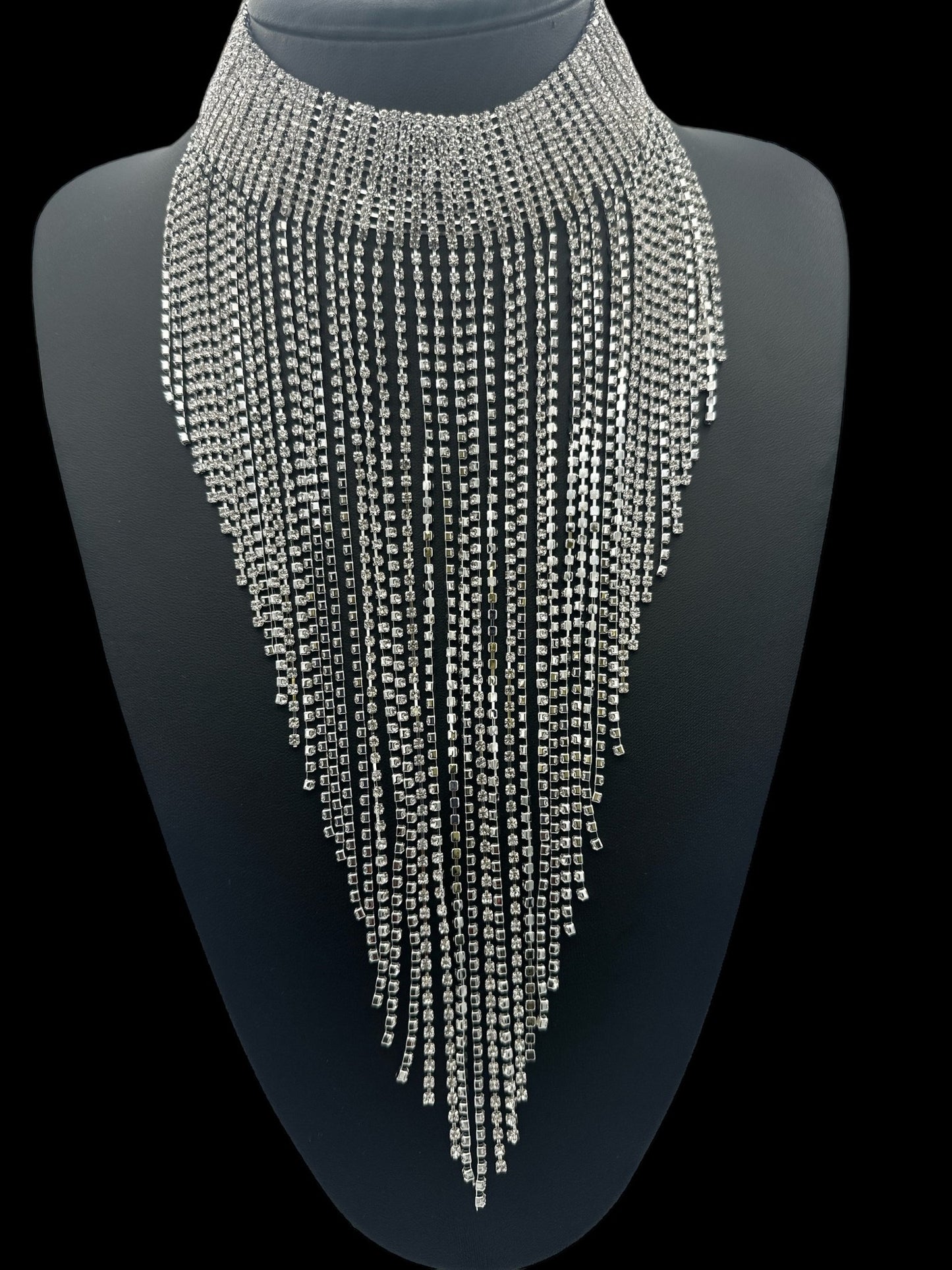 Elegant Rhinestones Sparkling Crystal Long Tassels Choker Necklace - Fatisha Boutique