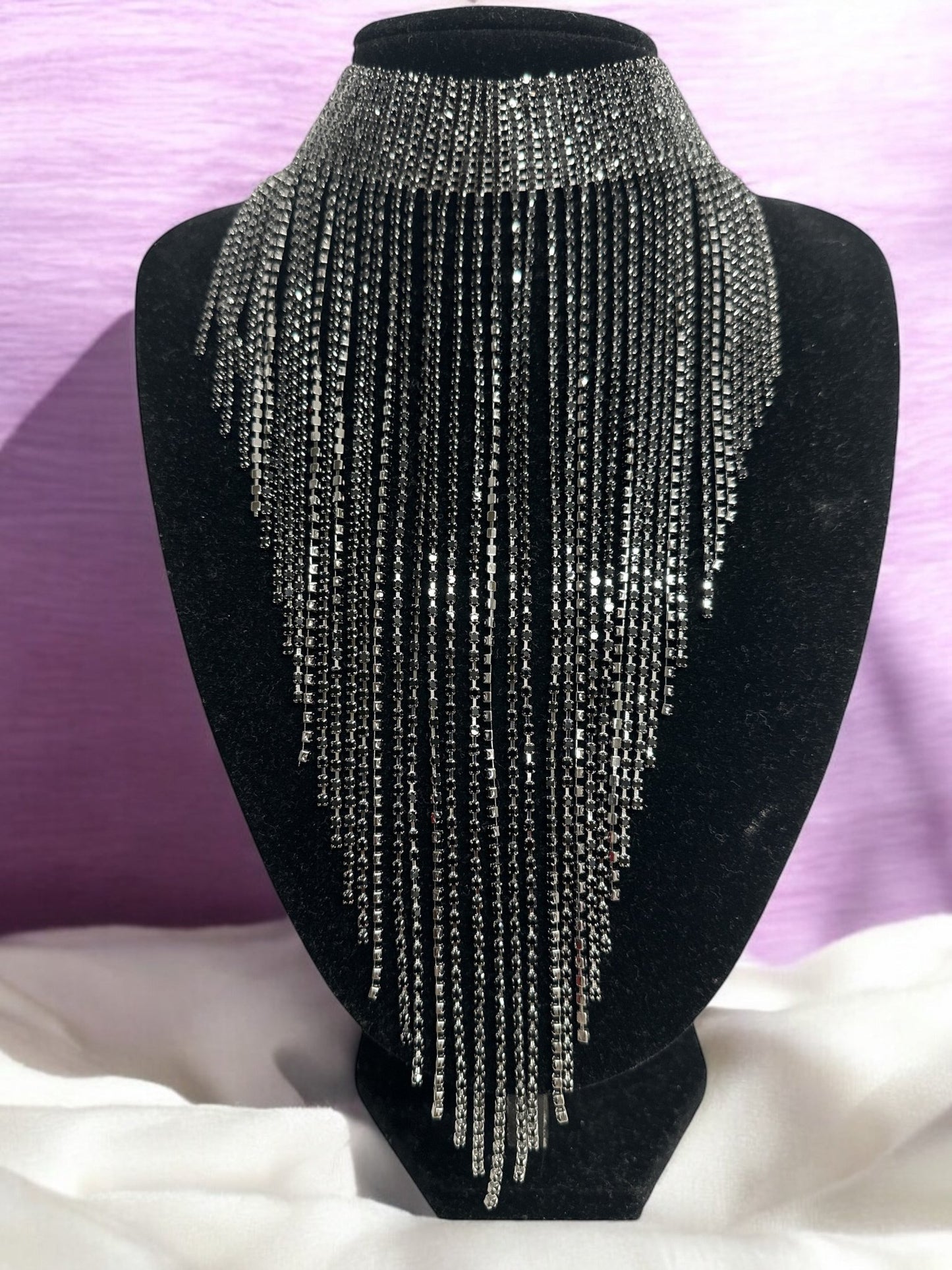 Elegant Rhinestones Sparkling Crystal Long Tassels Choker Necklace - Fatisha Boutique